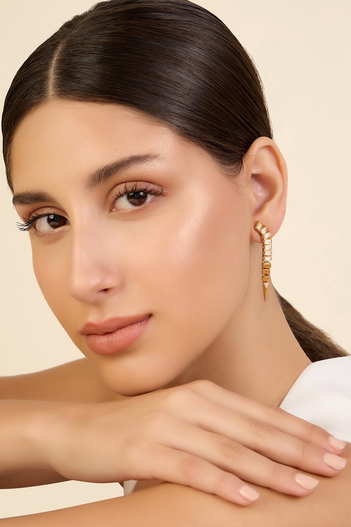 Gold Plated CZ Spiked Dangler Earrings