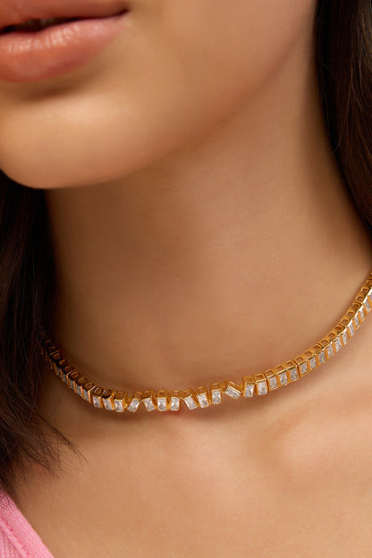 Gold Plated CZ Abstract Choker Necklace