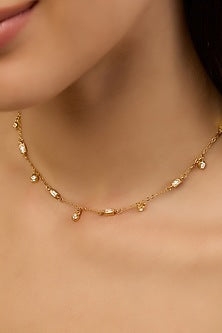 Gold Plated CZ Spike Charm Choker Necklace