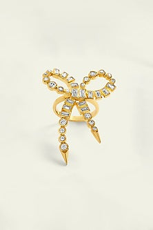 Gold Plated CZ Bow Spike Ring