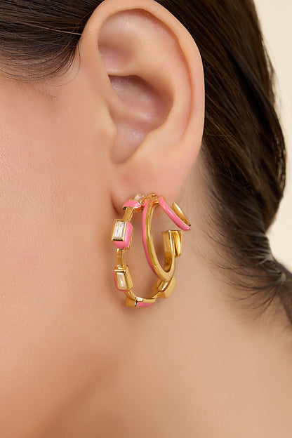Gold Plated Synthetic Stone Enamelled Dangler Earrings
