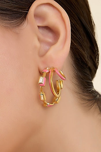 Gold Plated Synthetic Stone Enamelled Dangler Earrings