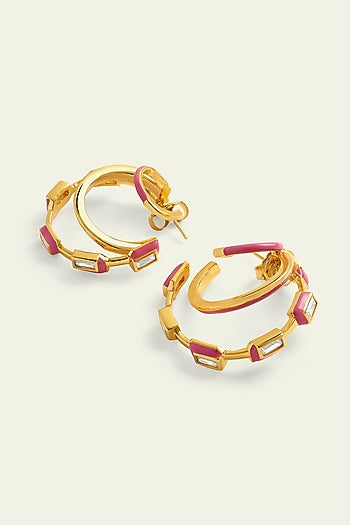 Gold Plated Synthetic Stone Enamelled Dangler Earrings