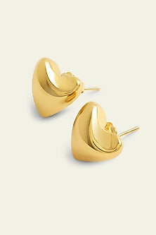 Gold Plated Synthetic Stone Heart Stud Earrings