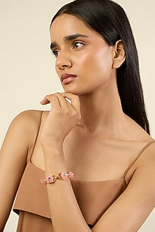 Gold Plated Pink Crystal & Zircon Cuff