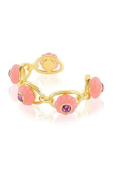 Gold Plated Pink Crystal & Zircon Cuff