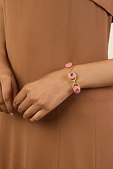 Gold Plated Pink Crystal & Zircon Cuff