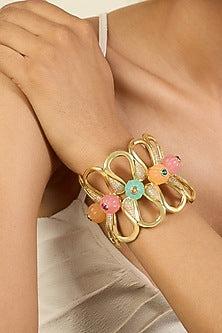 Gold Plated Multi-Colored Crystal & Zirconia Cuff