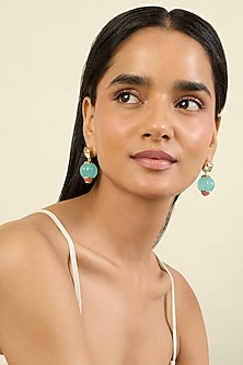Gold Plated Turquoise Stone Dangler Earrings