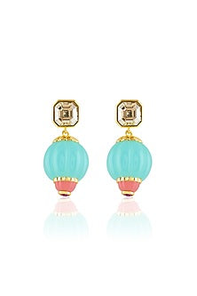 Gold Plated Turquoise Stone Dangler Earrings