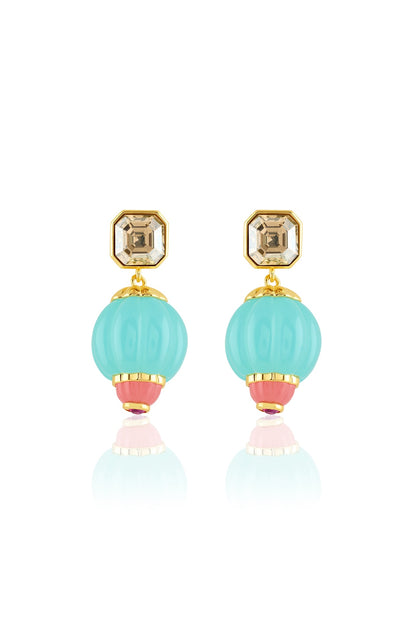 Gold Plated Turquoise Stone Dangler Earrings