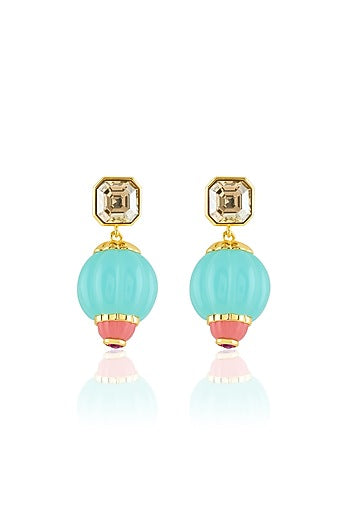 Gold Plated Turquoise Stone Dangler Earrings