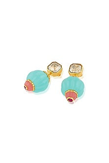 Gold Plated Turquoise Stone Dangler Earrings