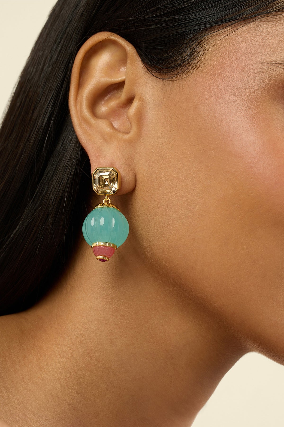 Gold Plated Turquoise Stone Dangler Earrings