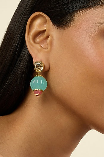 Gold Plated Turquoise Stone Dangler Earrings