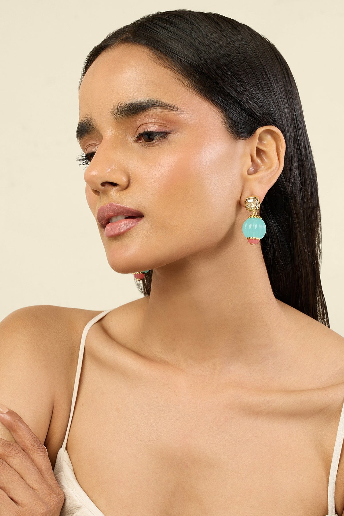 Gold Plated Turquoise Stone Dangler Earrings