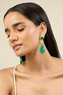 Gold Plated Green Doublet Stone & Crystal Dangler Earrings