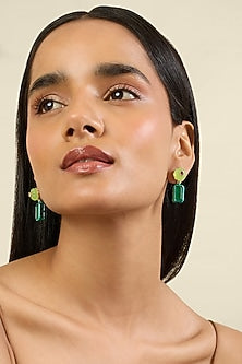 Gold Plated Green Doublet Stone & Crystal Dangler Earrings