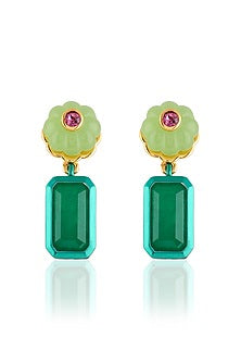 Gold Plated Green Doublet Stone & Crystal Dangler Earrings