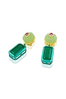 Gold Plated Green Doublet Stone & Crystal Dangler Earrings