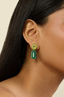 Gold Plated Green Doublet Stone & Crystal Dangler Earrings