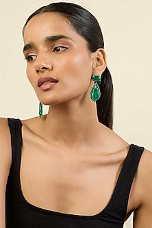 Gold Plated Green Doublet Stone Dangler Earrings