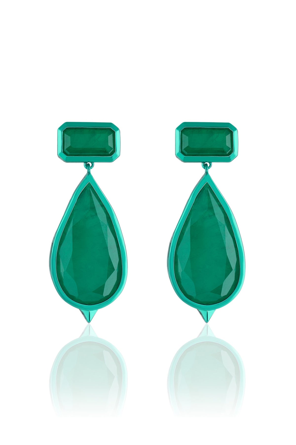 Gold Plated Green Doublet Stone Dangler Earrings