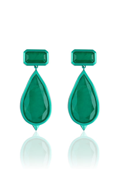 Gold Plated Green Doublet Stone Dangler Earrings