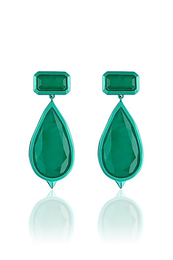 Gold Plated Green Doublet Stone Dangler Earrings