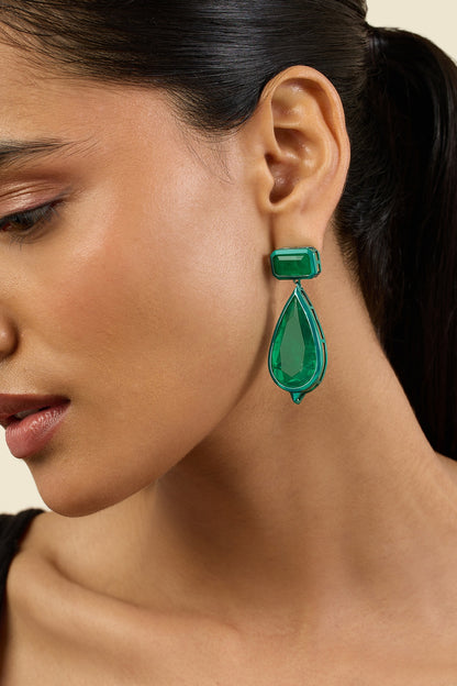 Gold Plated Green Doublet Stone Dangler Earrings