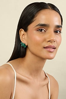 Gold Plated Green Doublet Stone Stud Earrings