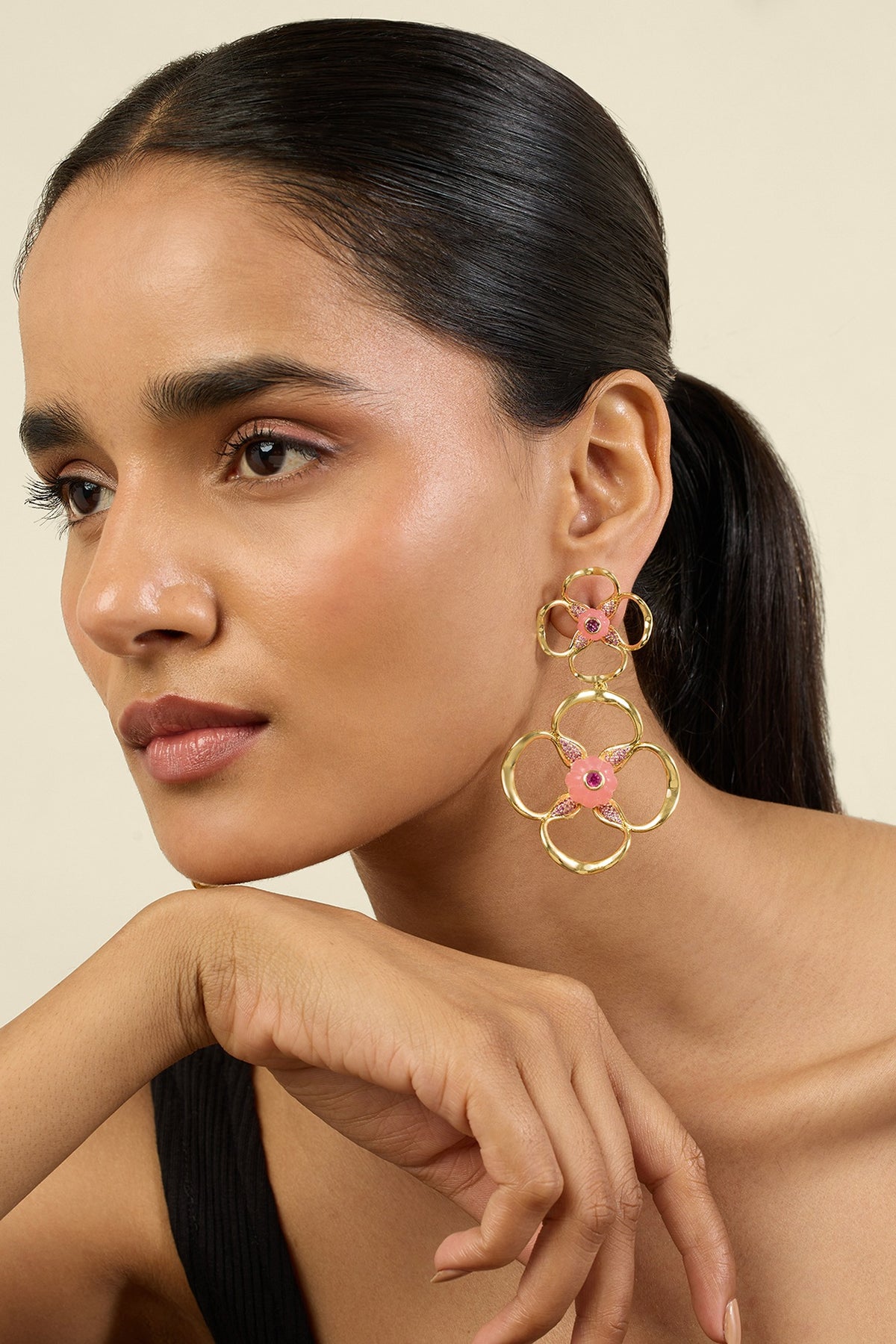 Gold Plated Crystal & Zircon Dangler Earrings