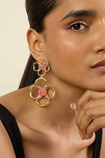 Gold Plated Crystal & Zircon Dangler Earrings