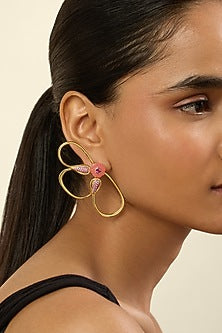 Gold Plated Crystal & Zircon Stud Earrings