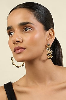 Gold Plated Black Crystal & Zircon Hoop Earrings
