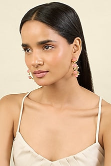 Gold Plated Pink Crystal & Zircon Hoop Earrings