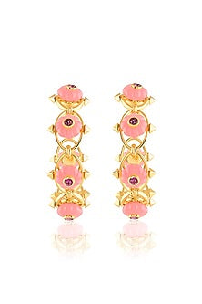 Gold Plated Pink Crystal & Zircon Hoop Earrings