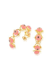 Gold Plated Pink Crystal & Zircon Hoop Earrings