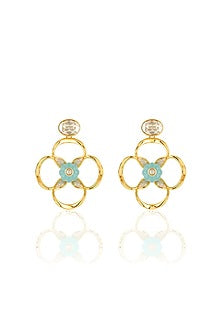 Gold Plated Turquoise Stone Dangler Earrings