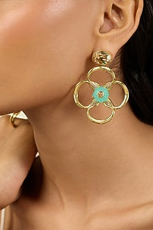 Gold Plated Turquoise Stone Dangler Earrings