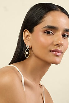 Gold Plated Black Crystal & Zircon Dangler Earrings