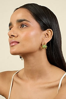 Gold Plated Green Crystal & Zircon Huggie Hoop Earrings