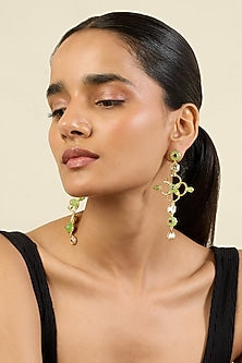 Gold Plated Green Crystal & Zircon Dangler Earrings