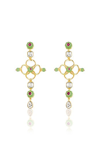 Gold Plated Green Crystal & Zircon Dangler Earrings