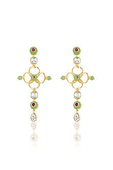 Gold Plated Green Crystal & Zircon Dangler Earrings
