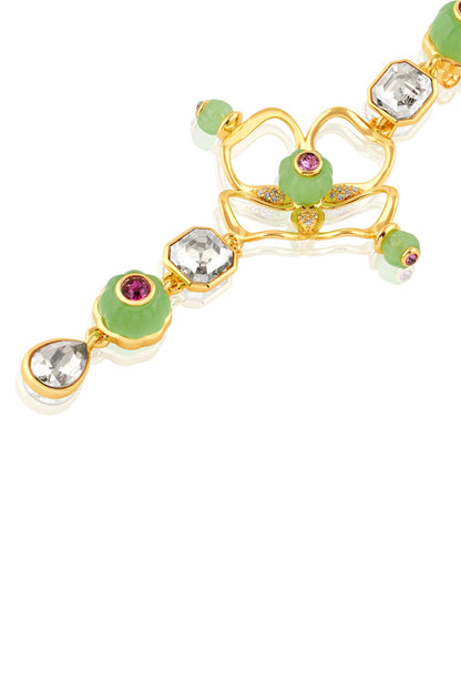 Gold Plated Green Crystal & Zircon Dangler Earrings