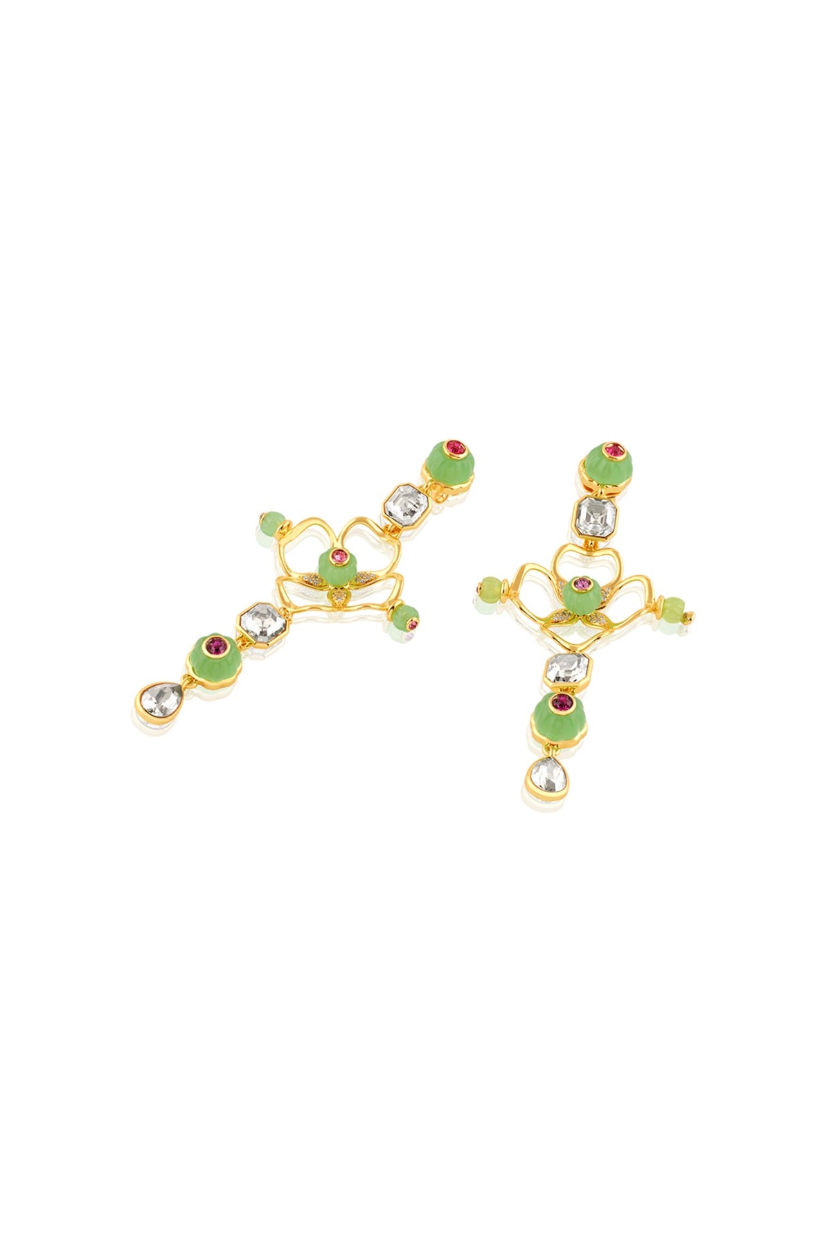 Gold Plated Green Crystal & Zircon Dangler Earrings