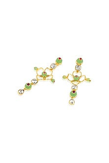 Gold Plated Green Crystal & Zircon Dangler Earrings