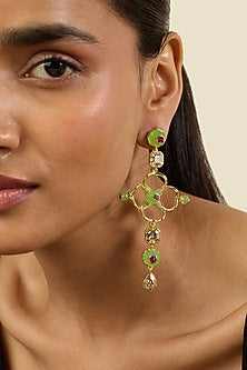 Gold Plated Green Crystal & Zircon Dangler Earrings