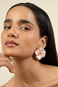 Gold Plated Crystal Zirconia & Red Stone Stud Earrings